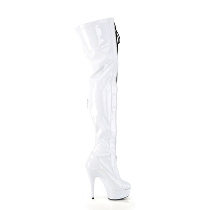 Pleaser  Boots DELIGHT-3027 Wht-Blk Str. Pat/Wht