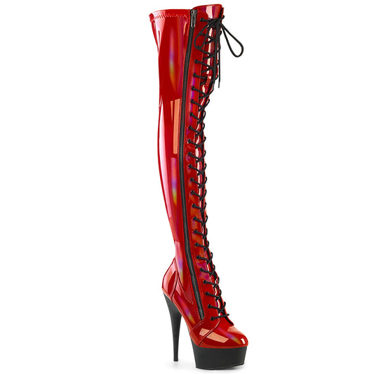 Pleaser   DELIGHT-3029 Red Str Hologram Pat/Blk Matte