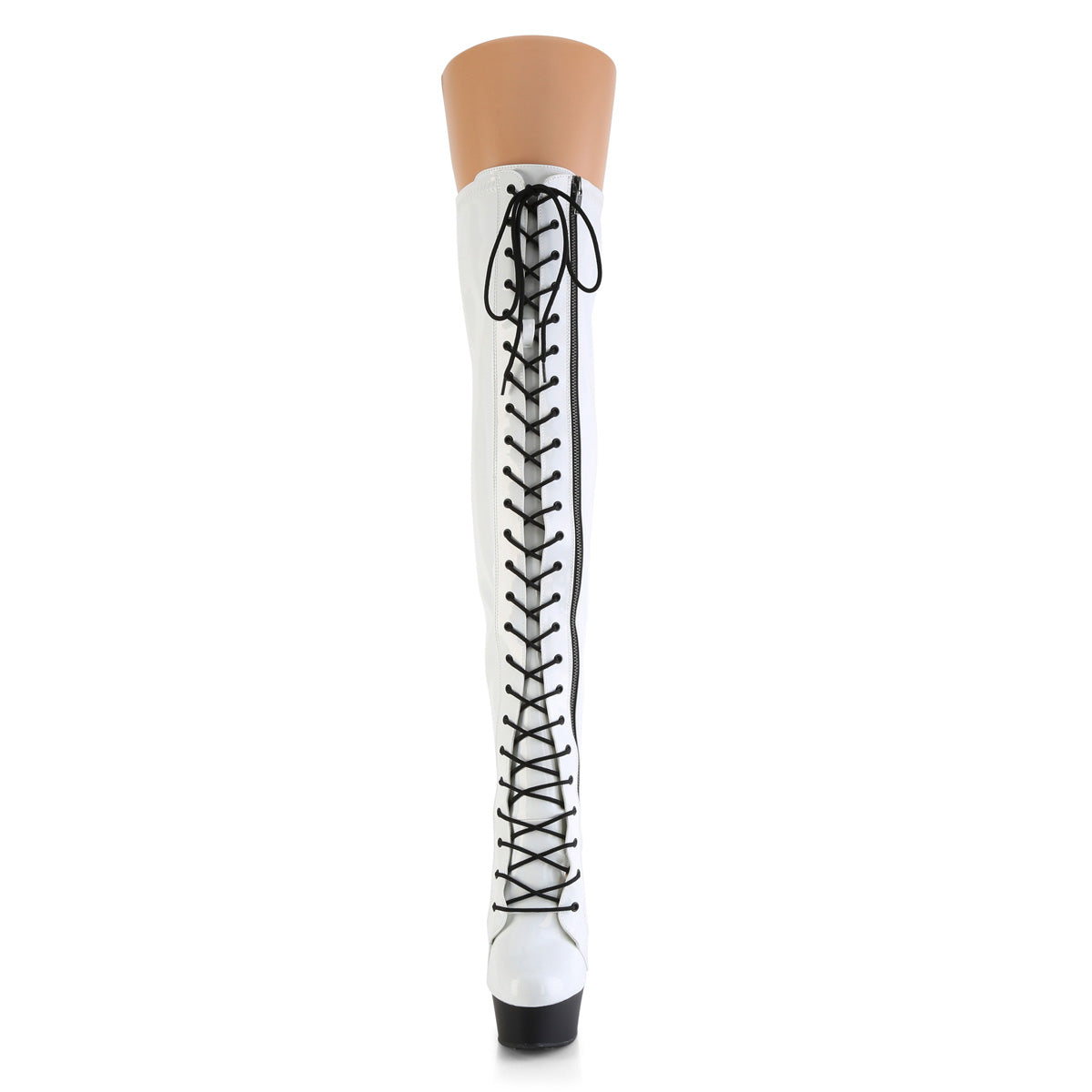 Pleaser   DELIGHT-3029 Wht Str Hologram Pat/Blk Matte