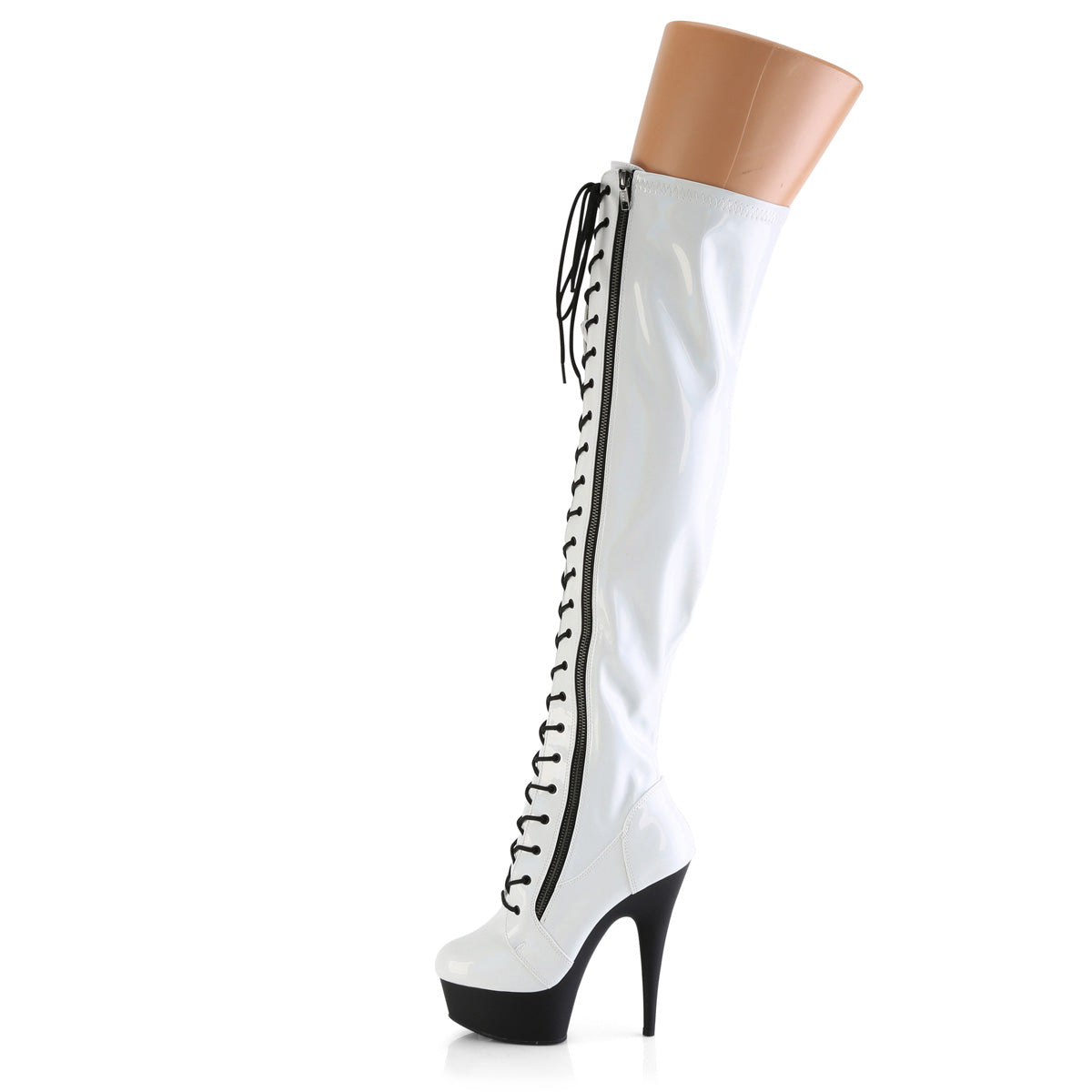 Pleaser   DELIGHT-3029 Wht Str Hologram Pat/Blk Matte
