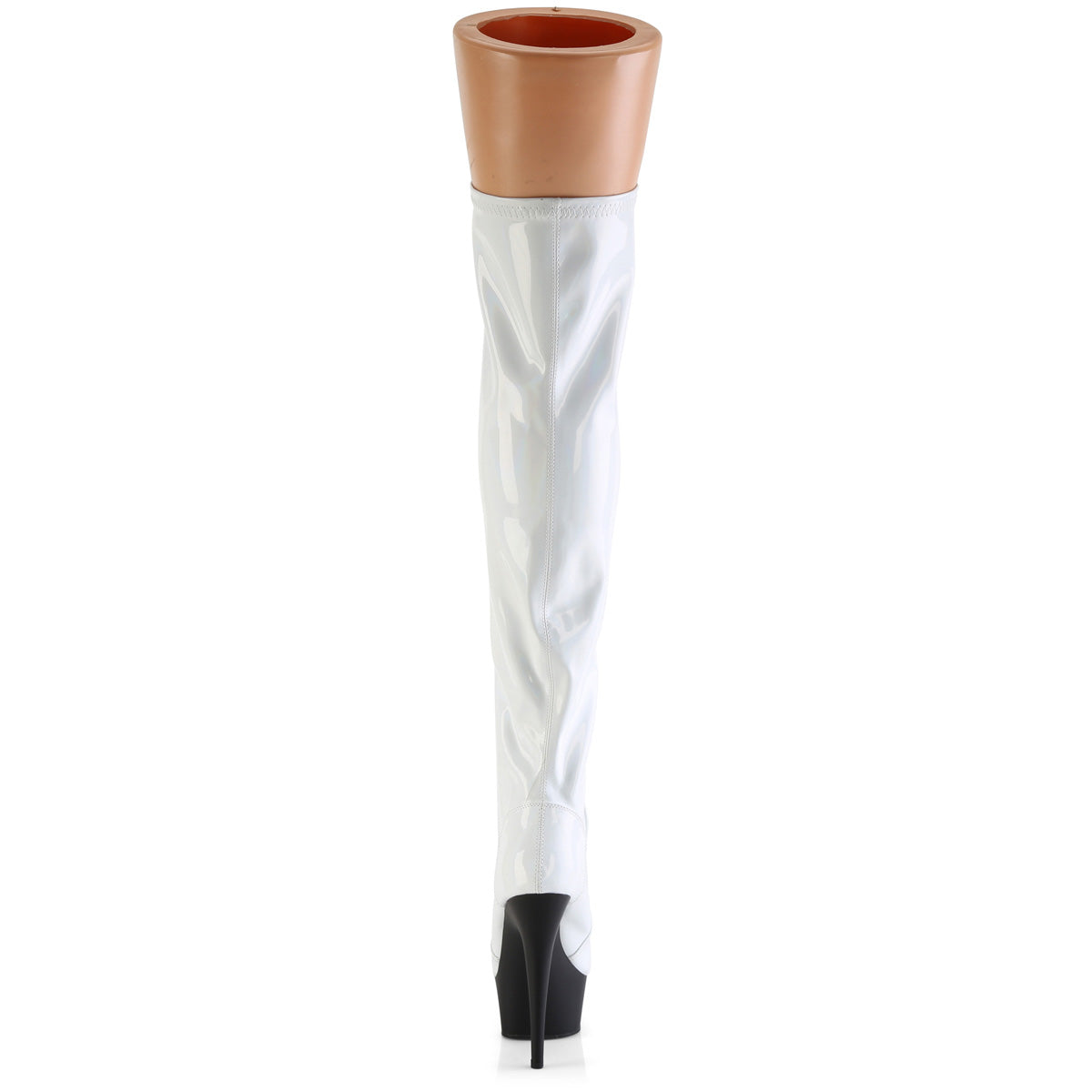 Pleaser   DELIGHT-3029 Wht Str Hologram Pat/Blk Matte