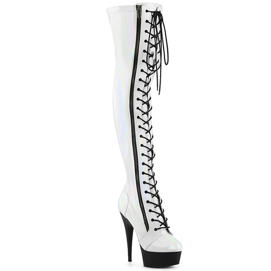 Pleaser   DELIGHT-3029 Wht Str Hologram Pat/Blk Matte