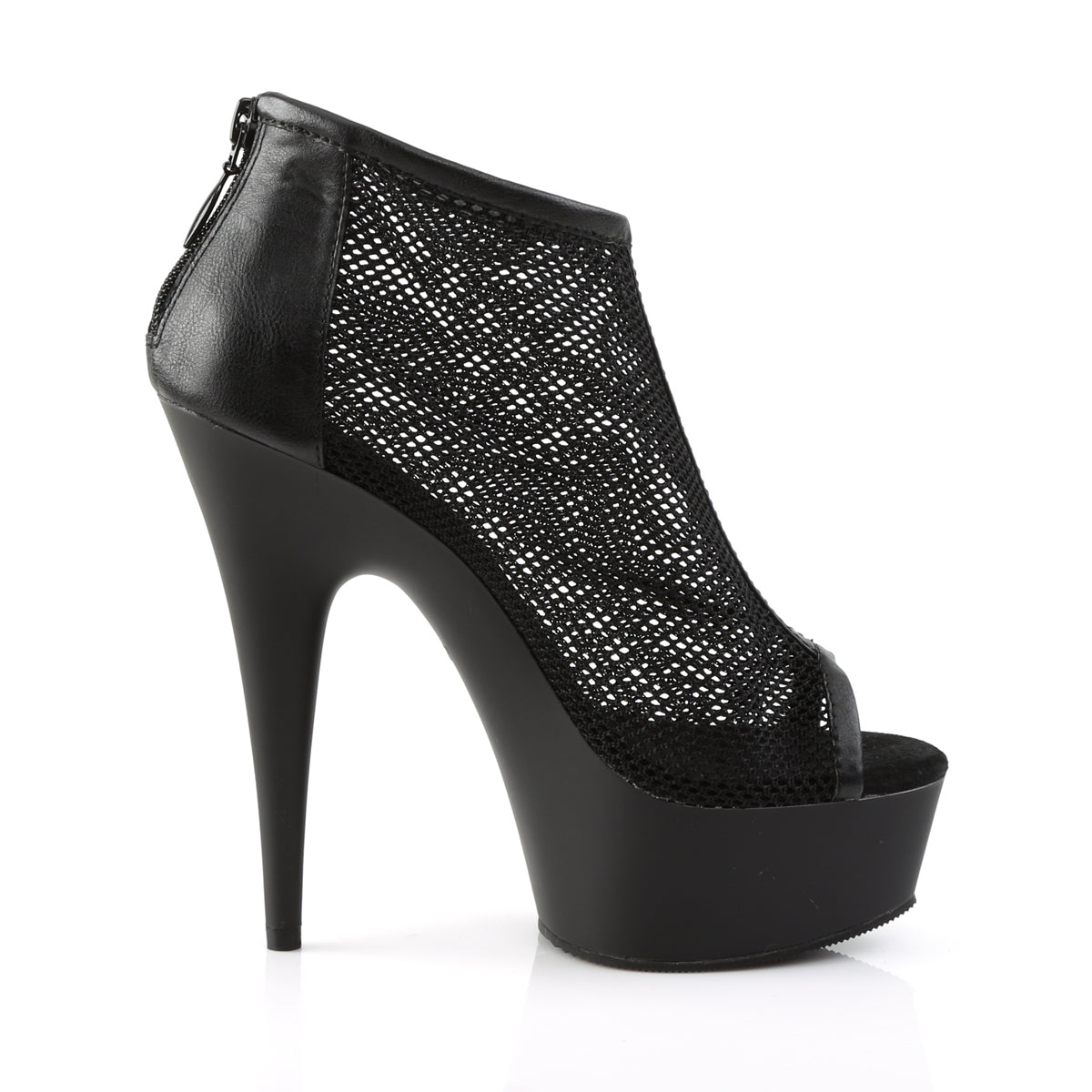 Pleaser Womens Ankle Boots DELIGHT-600-12 Blk Faux Leather-Fishnet/Blk Matte