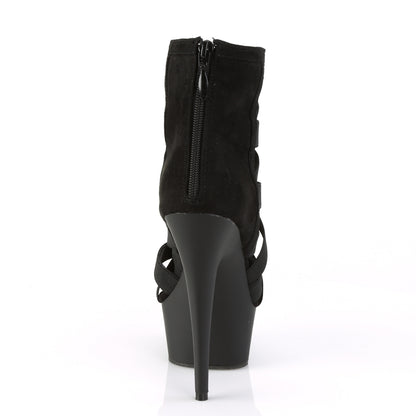 Pleaser Womens Sandals DELIGHT-600-24 Blk Elastic Band-Faux Suede/Blk Matte