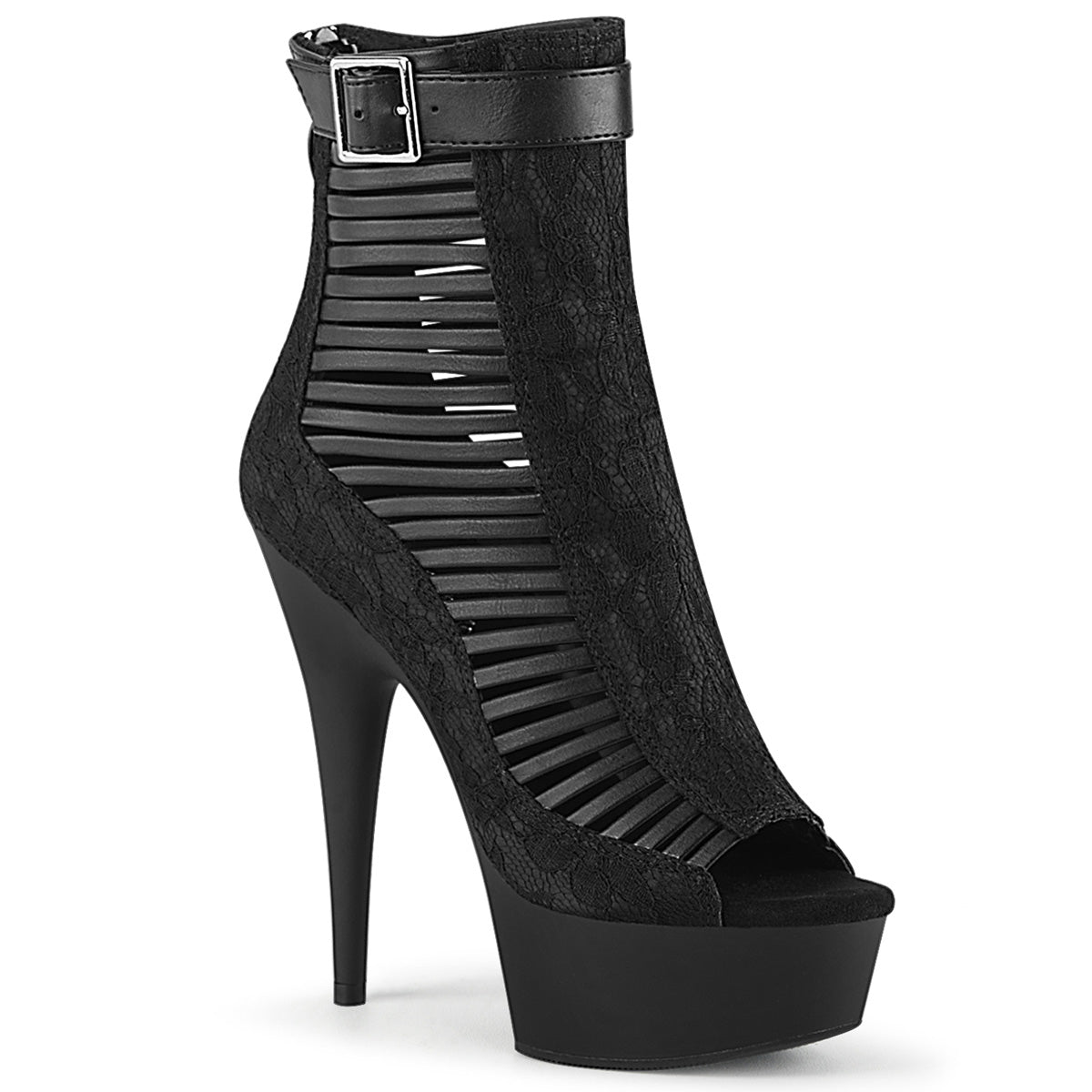 Pleaser Womens Ankle Boots DELIGHT-600-27LC Blk Faux Leather-Fabric/Blk Matte