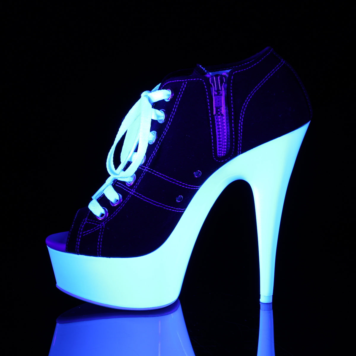 Pleaser Womens Sandals DELIGHT-600SK-01 Blk Canvas/Neon White