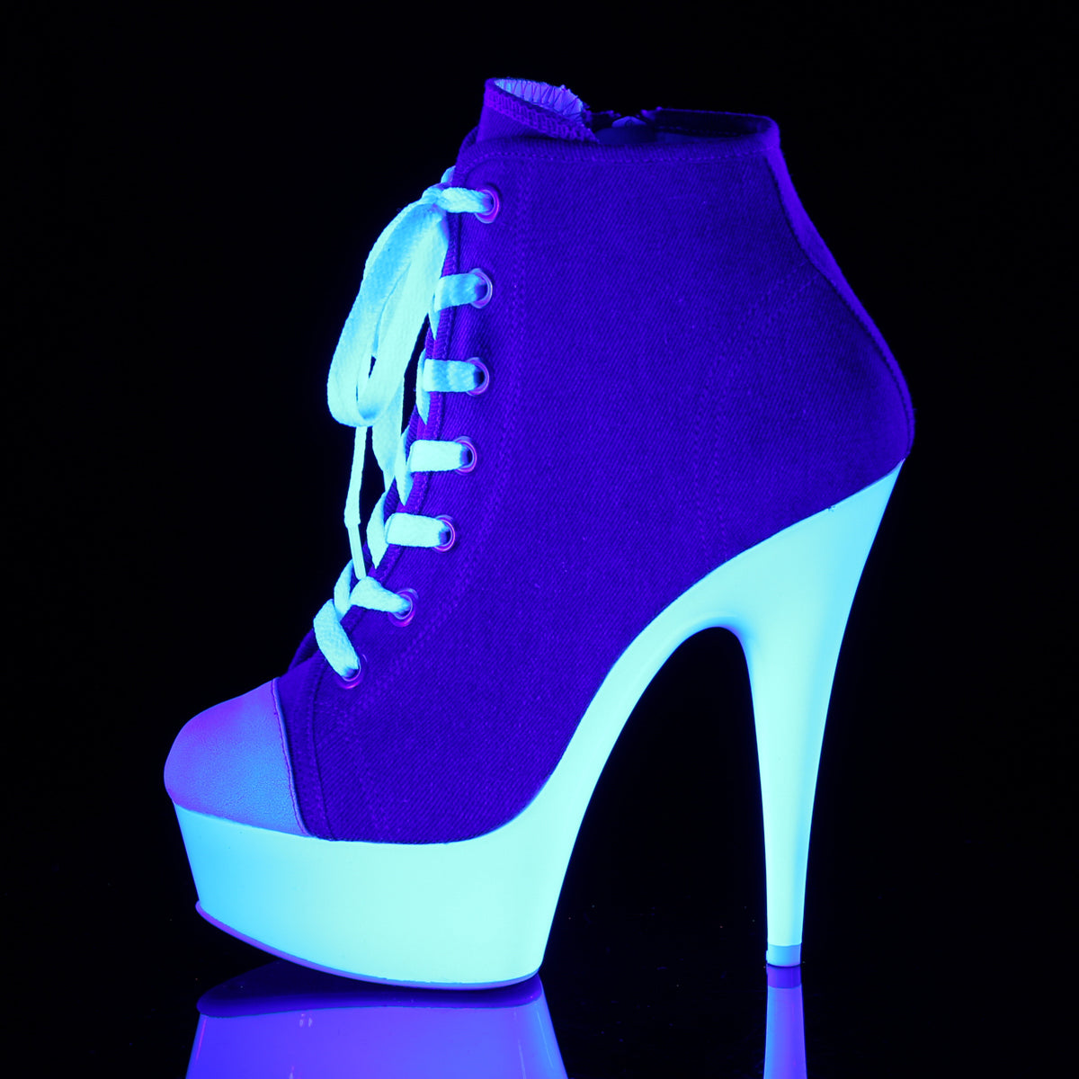 Pleaser Womens Ankle Boots DELIGHT-600SK-02 Denim Blue Canvas/Neon White