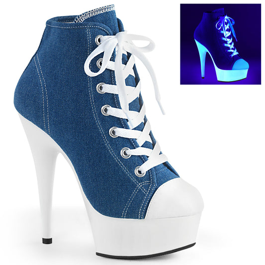 Pleaser Womens Ankle Boots DELIGHT-600SK-02 Denim Blue Canvas/Neon White