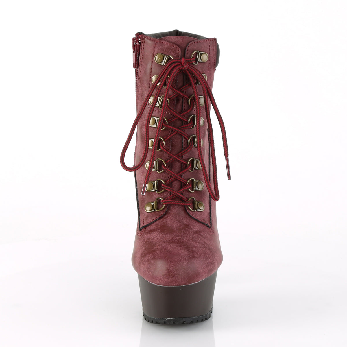 Pleaser Womens Ankle Boots DELIGHT-600TL-02 Burgundy Nubuck Faux Leather/D.Brown Matte