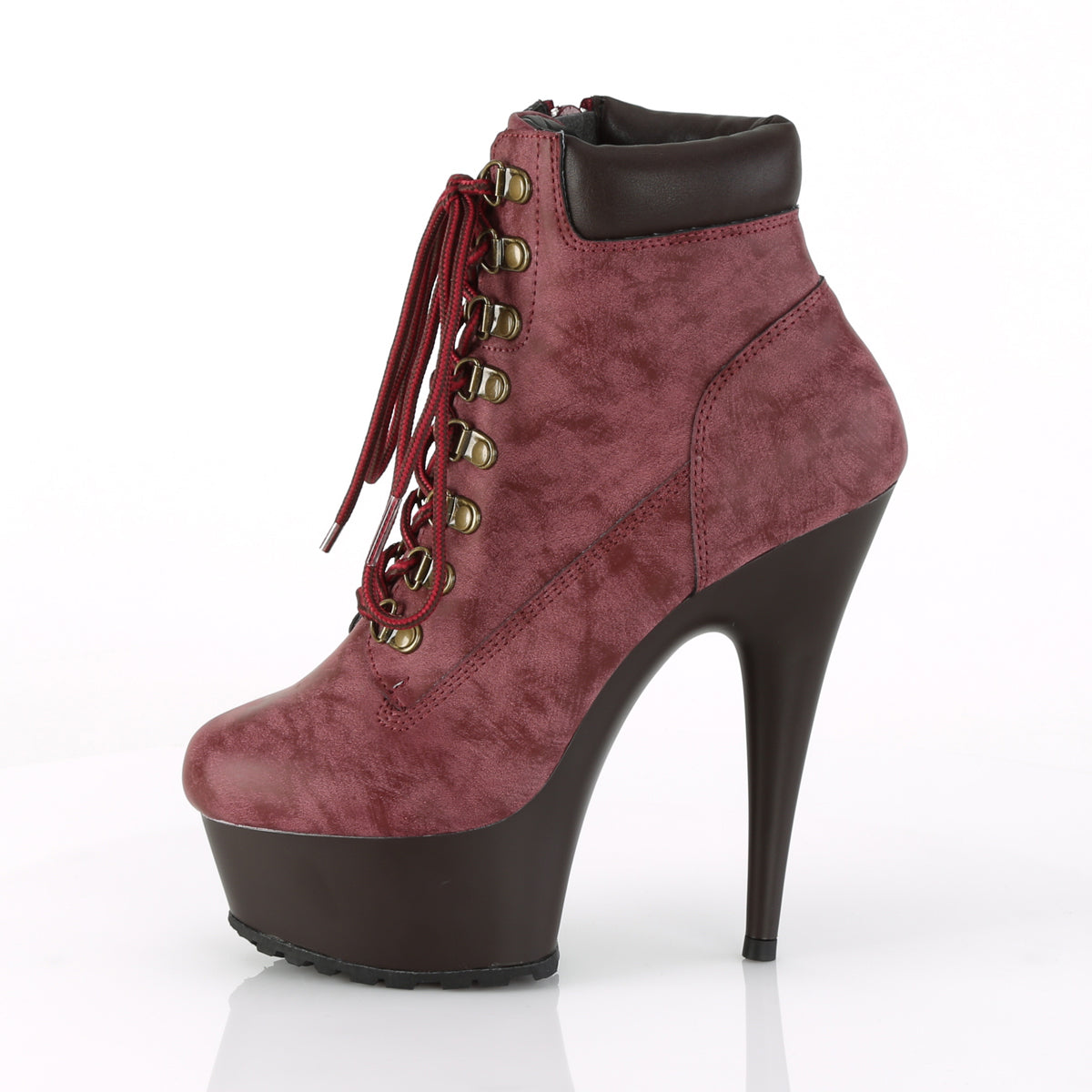 Pleaser Womens Ankle Boots DELIGHT-600TL-02 Burgundy Nubuck Faux Leather/D.Brown Matte