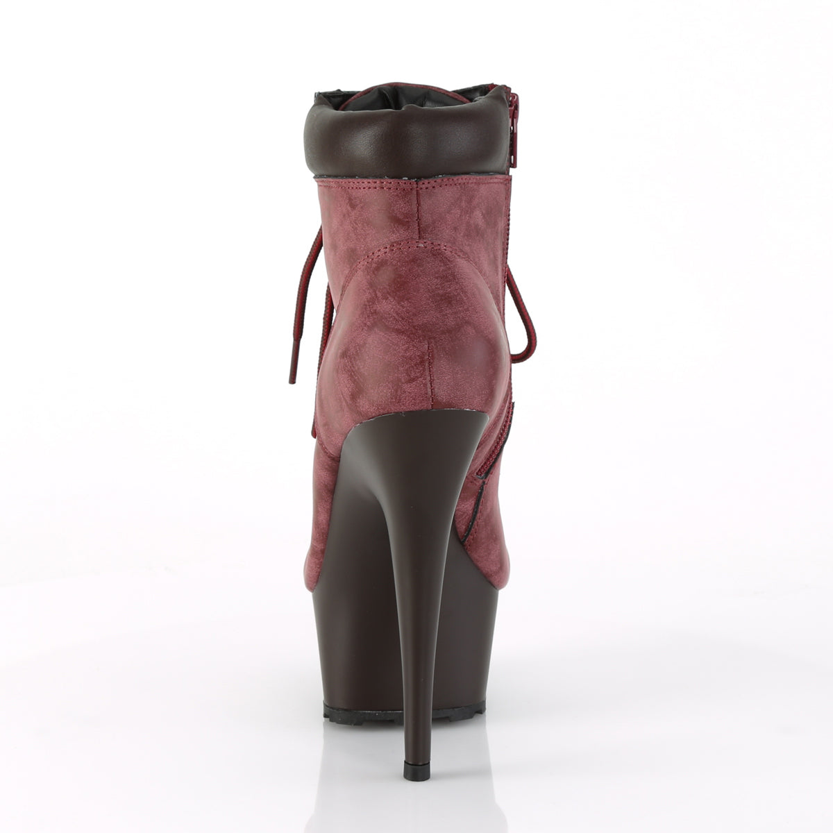 Pleaser Womens Ankle Boots DELIGHT-600TL-02 Burgundy Nubuck Faux Leather/D.Brown Matte