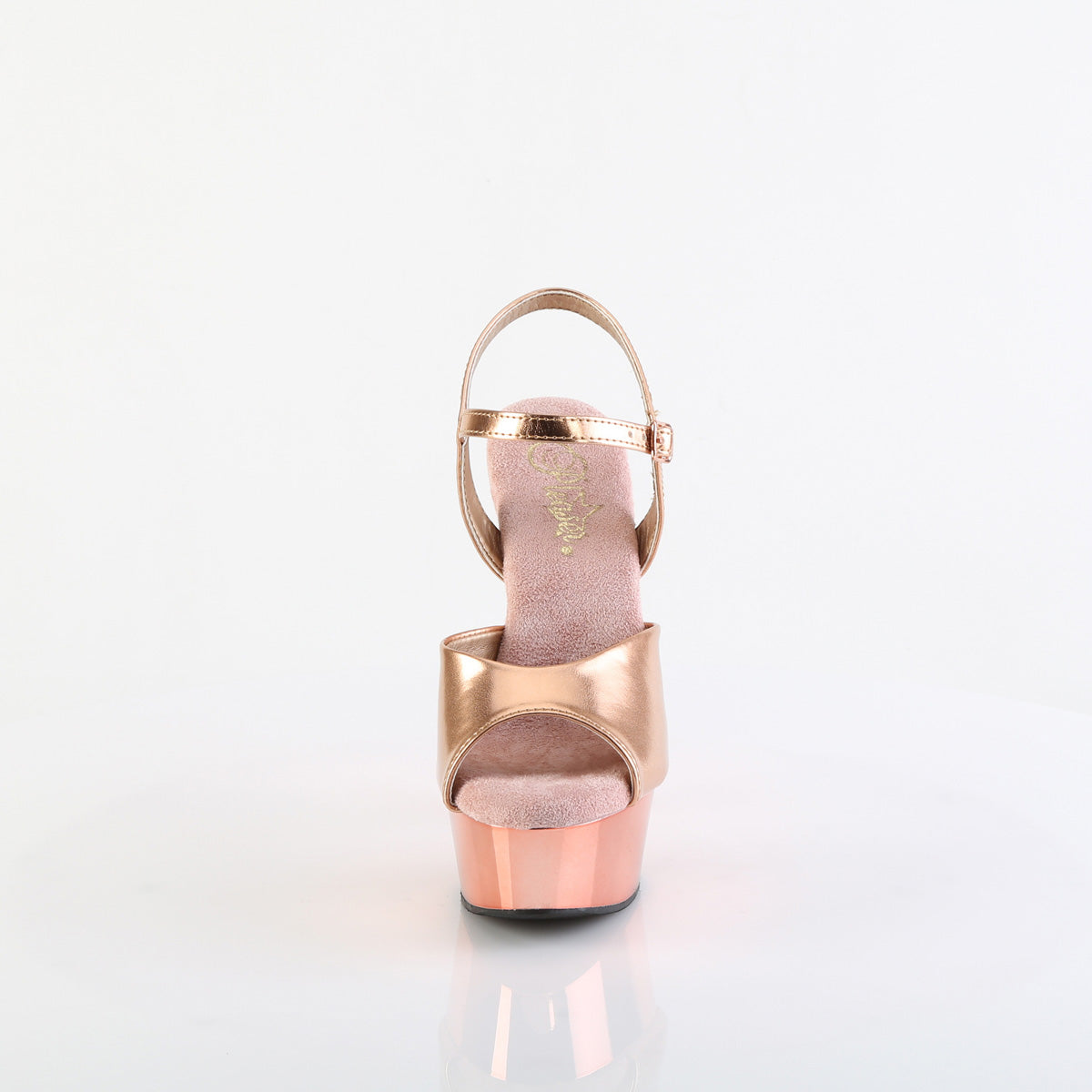 Pleaser Womens Sandals DELIGHT-609 Rose Gold Met. Pu/Rose Gold Chrome