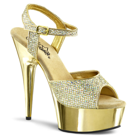 Pleaser Womens Sandals DELIGHT-609G Gold Multi Gltr/Gold Chrome