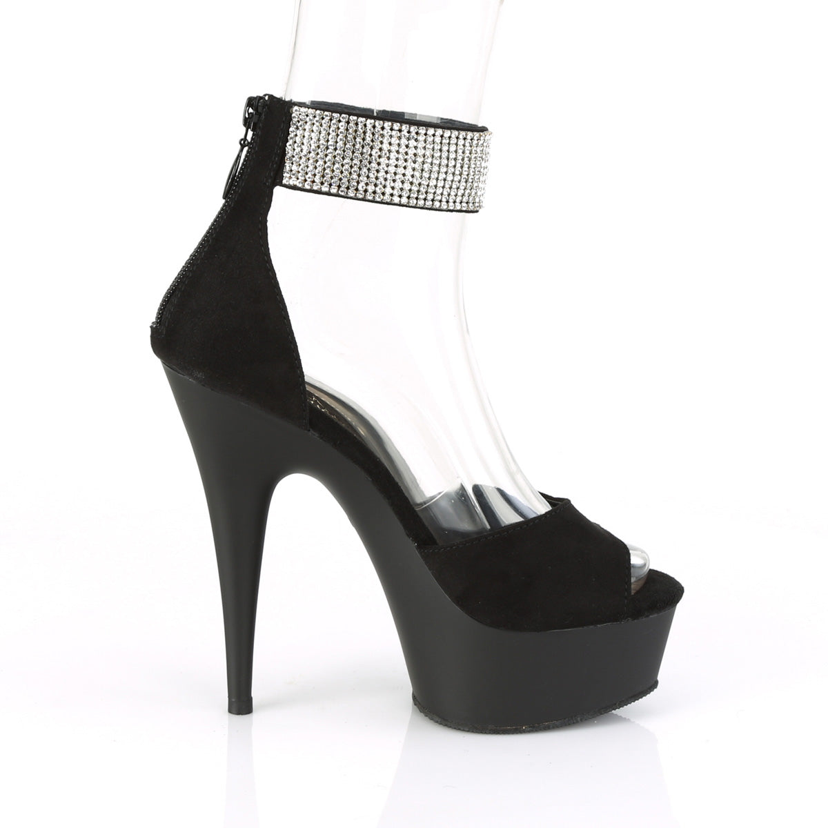 Pleaser Womens Sandals DELIGHT-625 Blk Faux Suede/Blk Matte