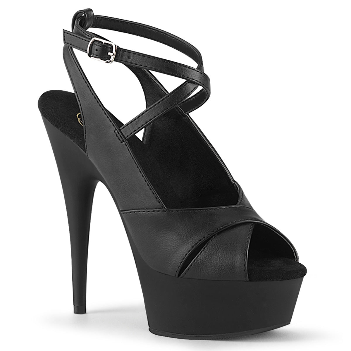 Pleaser Womens Sandals DELIGHT-632 Blk Faux Leather/Blk Matte