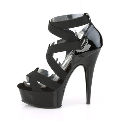 Pleaser Womens Sandals DELIGHT-657 Blk Elastic Band-Pat/Blk
