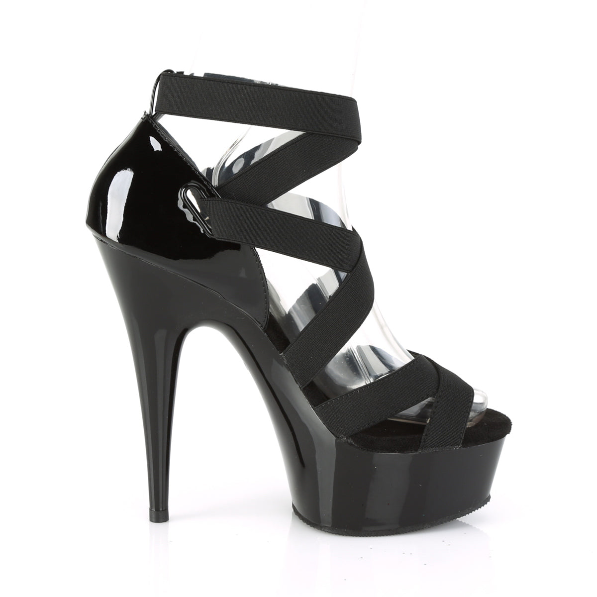 Pleaser Womens Sandals DELIGHT-657 Blk Elastic Band-Pat/Blk