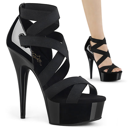 Pleaser Womens Sandals DELIGHT-657 Blk Elastic Band-Pat/Blk