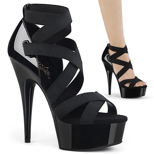 Pleaser Womens Sandals DELIGHT-657 Blk Elastic Band-Pat/Blk