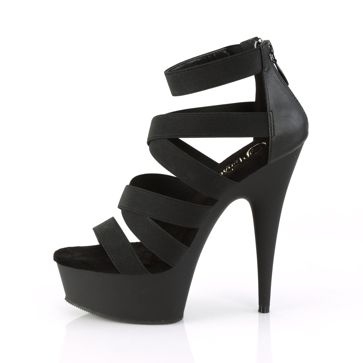 Pleaser Womens Sandals DELIGHT-659 Blk Elastic Band-Faux Leather/Blk Matte