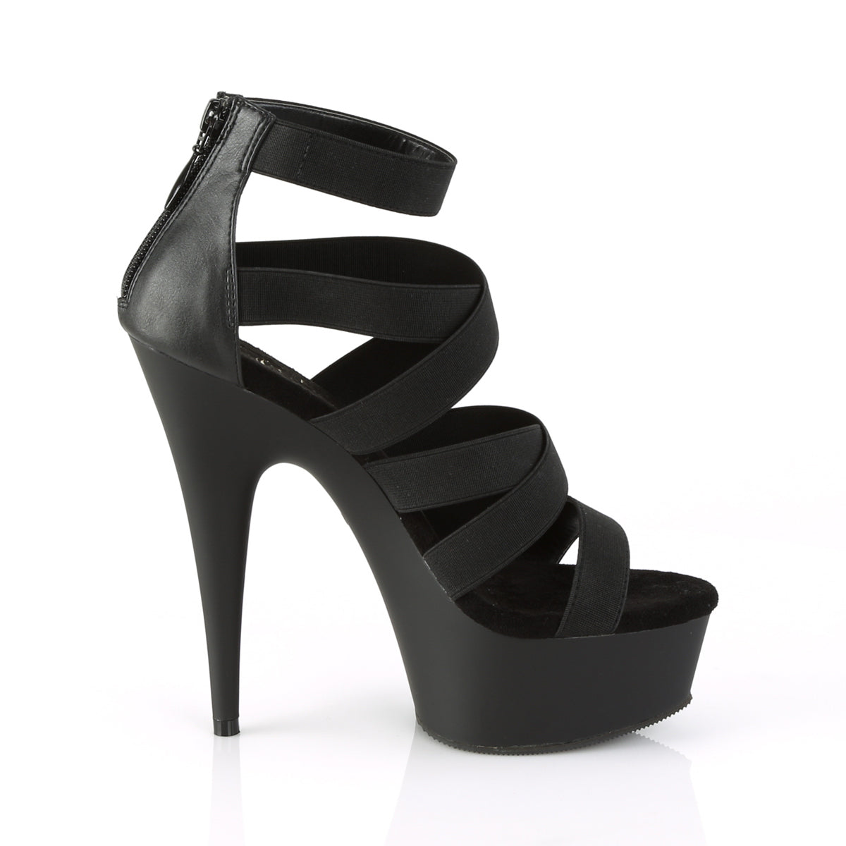Pleaser Womens Sandals DELIGHT-659 Blk Elastic Band-Faux Leather/Blk Matte