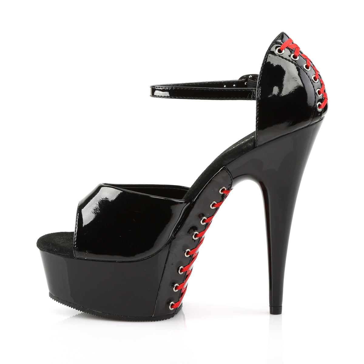 Pleaser Womens Sandals DELIGHT-660FH Blk Pat/Blk (Red Lace)