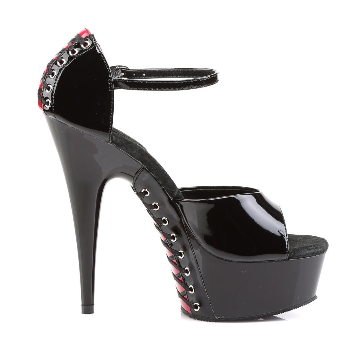 Pleaser Womens Sandals DELIGHT-660FH Blk-Red Pat/Blk