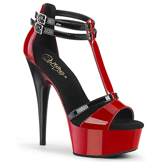 Pleaser Womens Sandals DELIGHT-663 Red-Blk Pat/Red-Blk