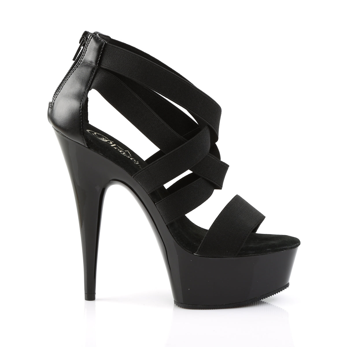 Pleaser Womens Sandals DELIGHT-669 Blk Elastic Band-Faux Leather/Blk