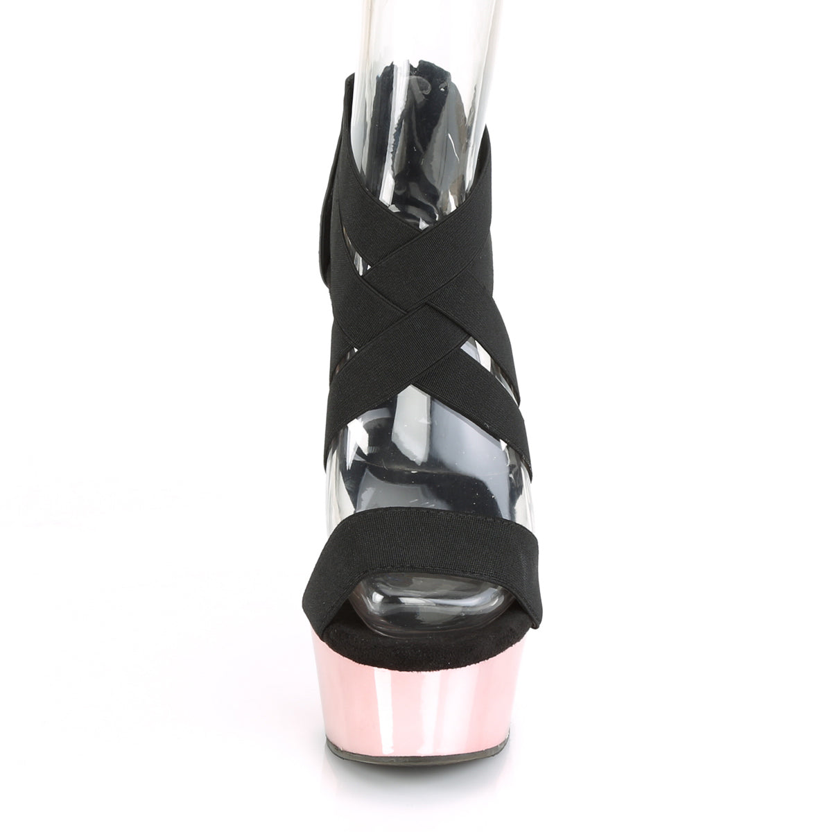 Pleaser Womens Sandals DELIGHT-669 Blk Elastic Band-Faux Le/R. Gold Chrome