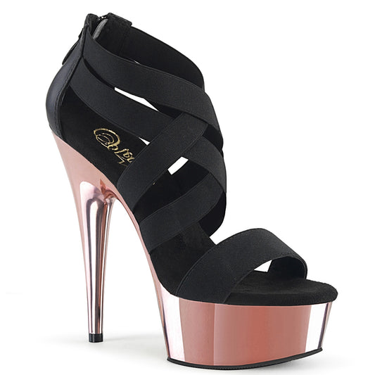 Pleaser Womens Sandals DELIGHT-669 Blk Elastic Band-Faux Le/R. Gold Chrome