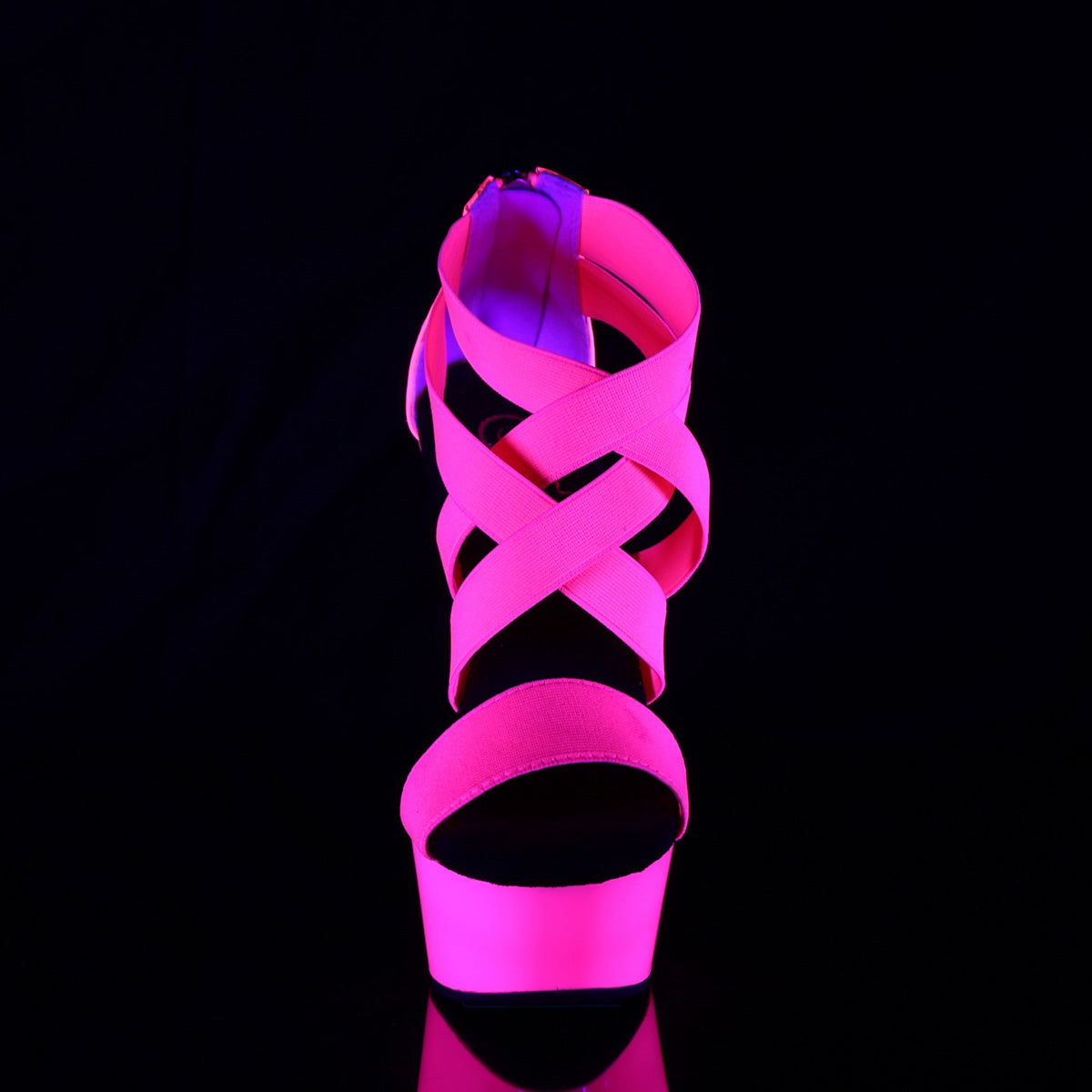 Pleaser Womens Sandals DELIGHT-669UV Neon H. Pink Elastic Band-Pat/Neon H. P.
