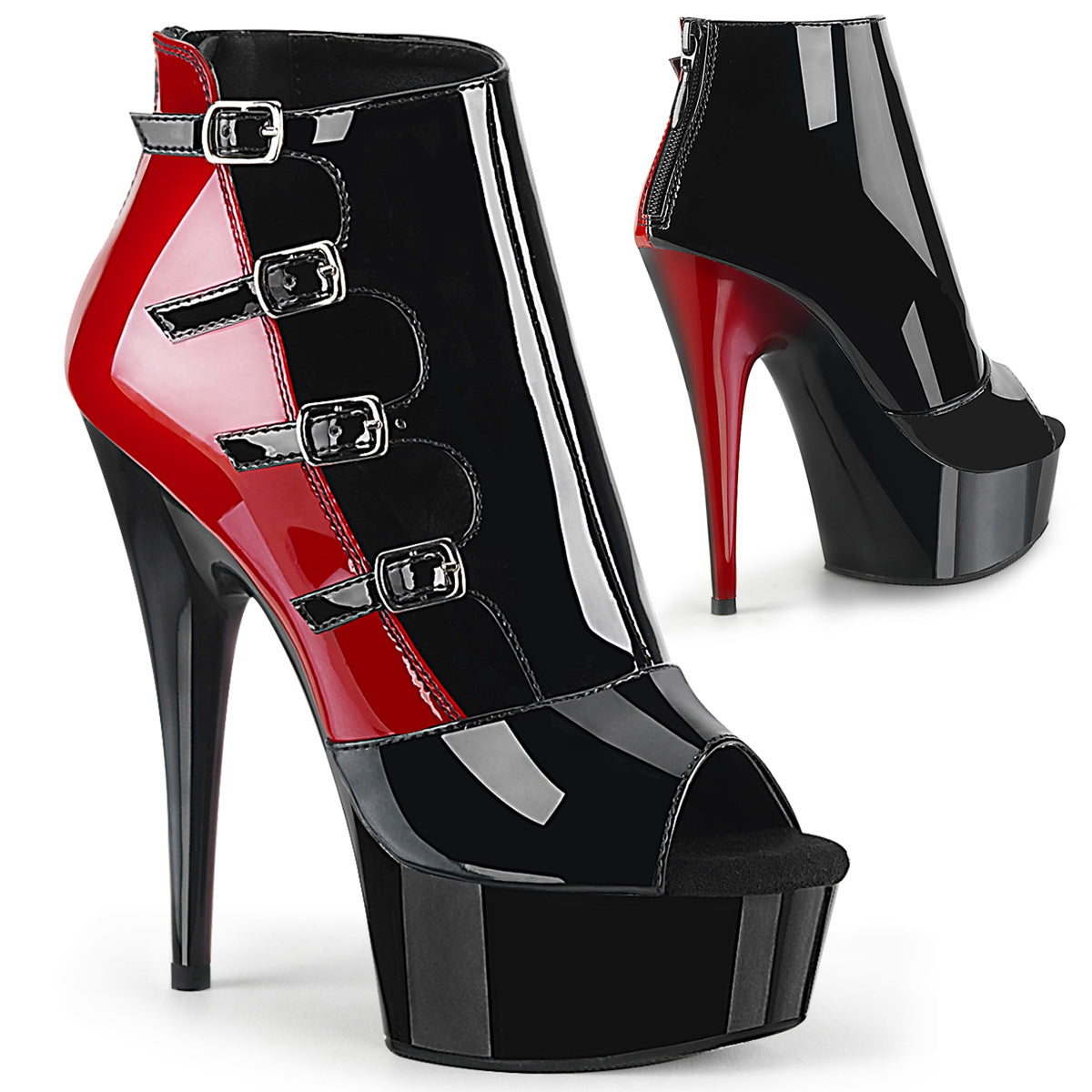 Pleaser Womens Sandals DELIGHT-681 Blk-Red Pat/Blk