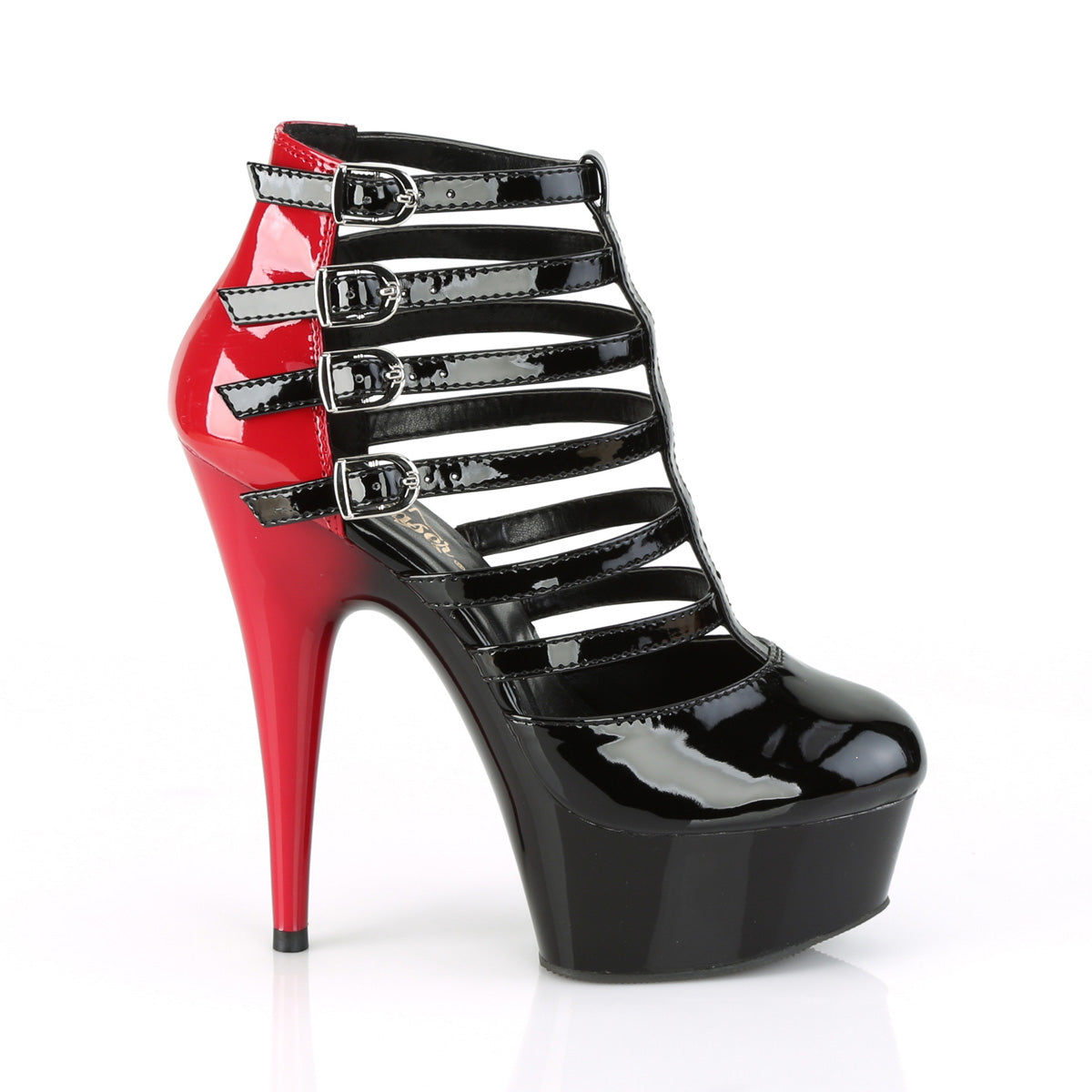 Pleaser Womens Sandals DELIGHT-695 Blk-Red Pat/Blk
