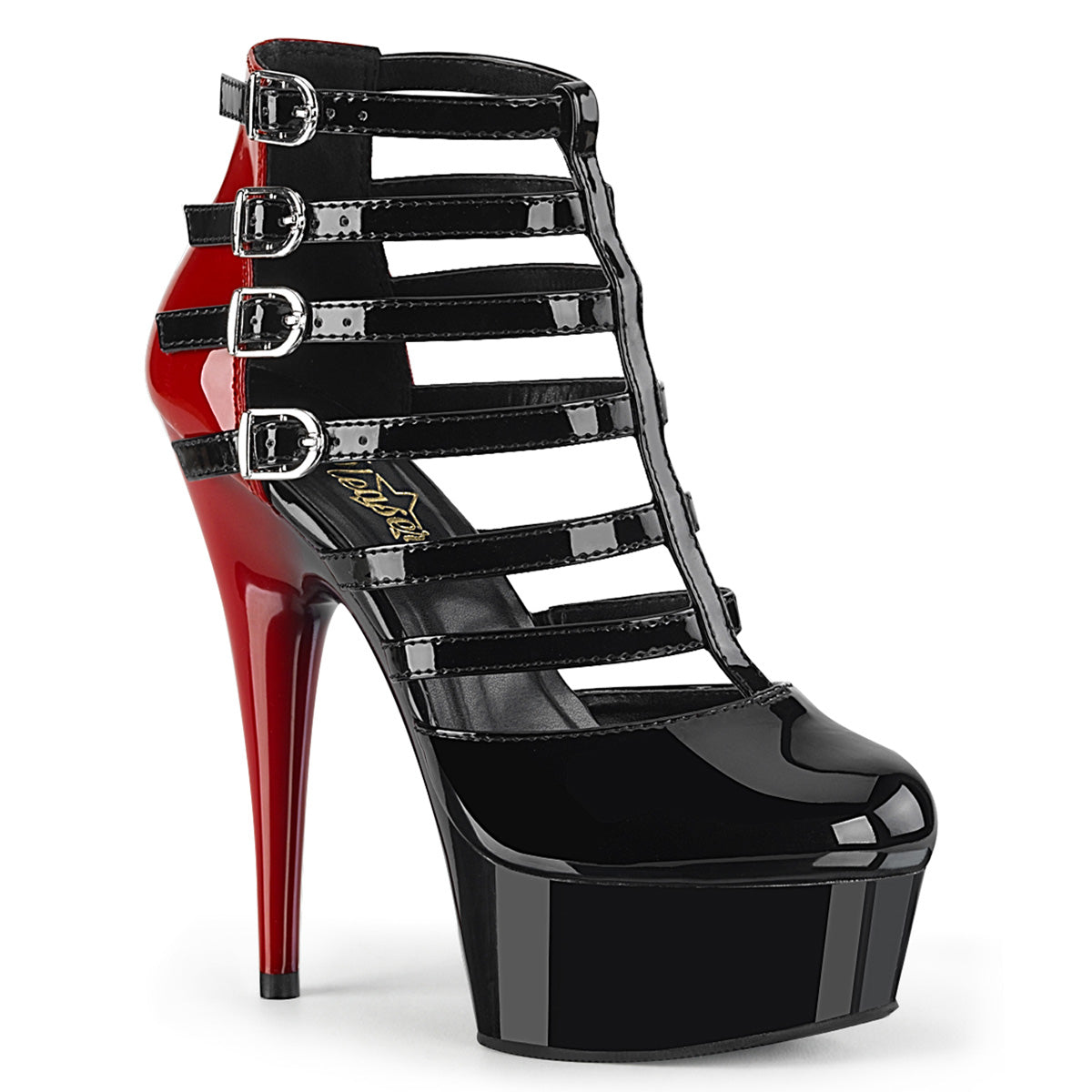 Pleaser Womens Sandals DELIGHT-695 Blk-Red Pat/Blk