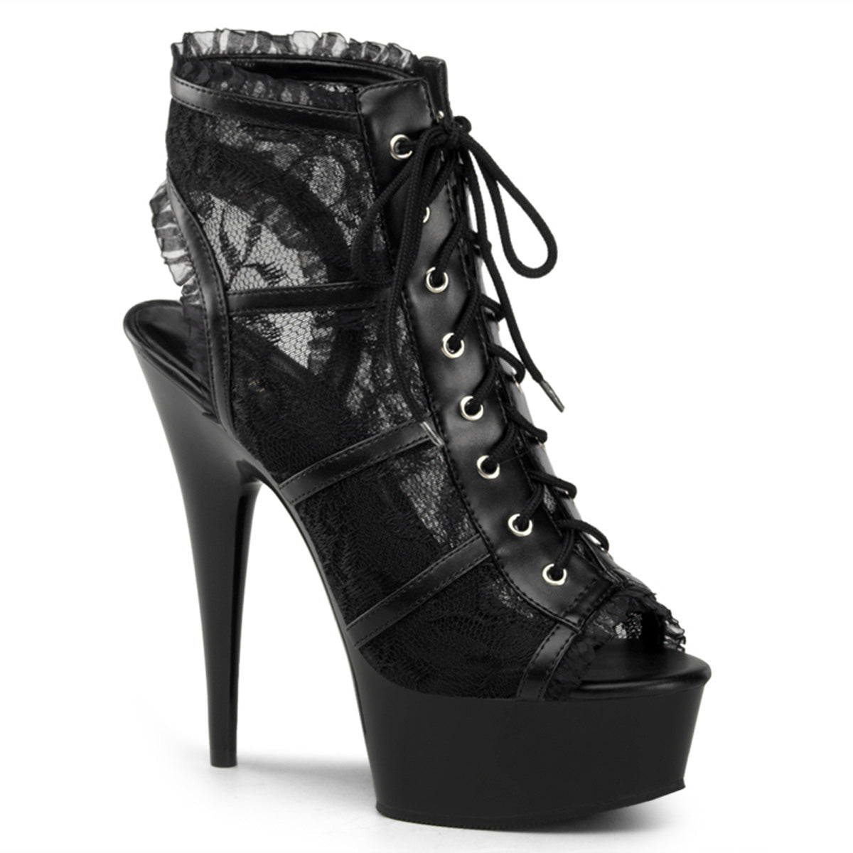Pleaser Womens Ankle Boots DELIGHT-696LC Blk Mesh-Lace/Blk