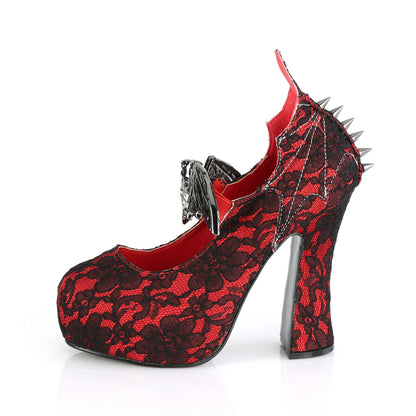 DemoniaCult Womens Pumps DEMON-18 Red Satin-Blk Lace