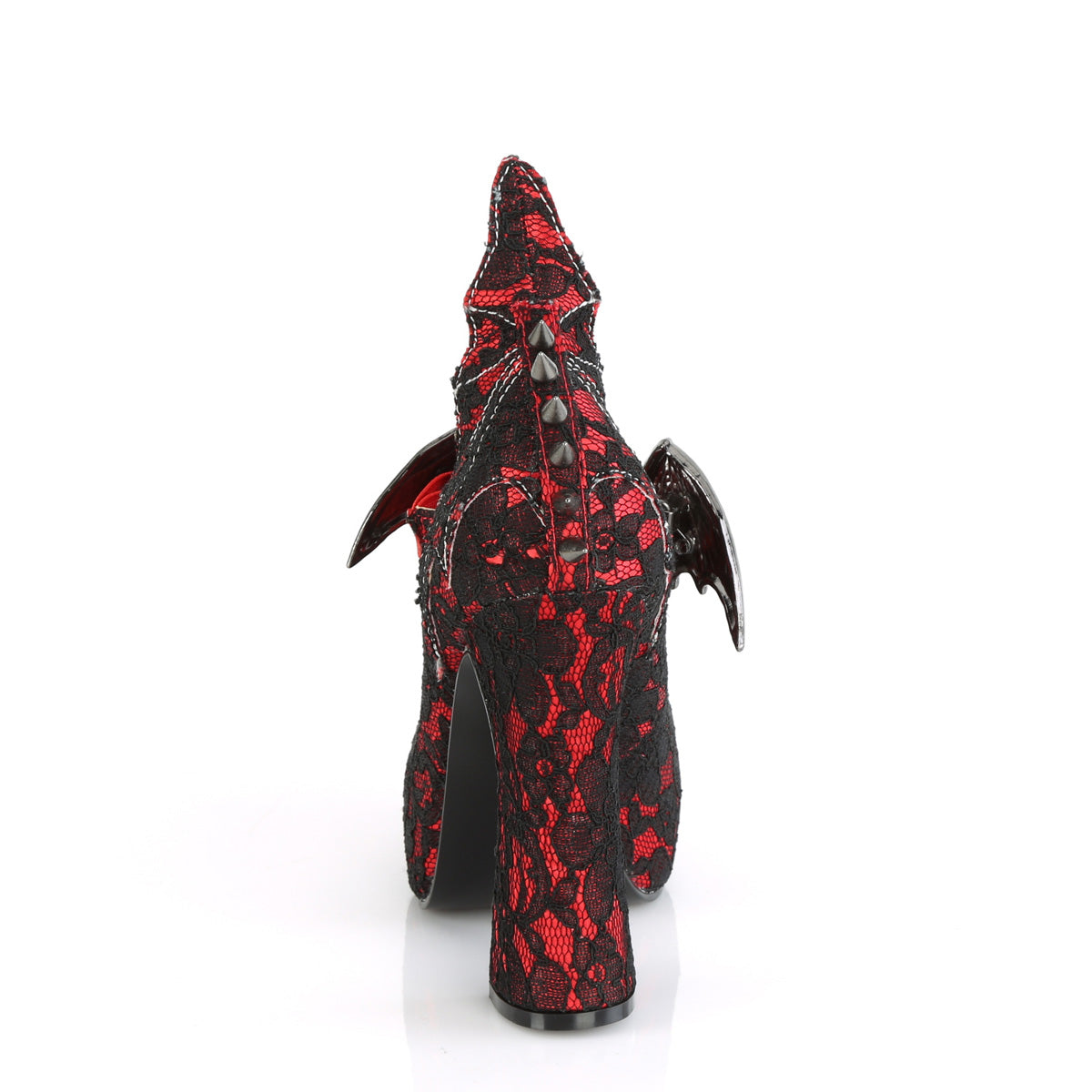 DemoniaCult Womens Pumps DEMON-18 Red Satin-Blk Lace