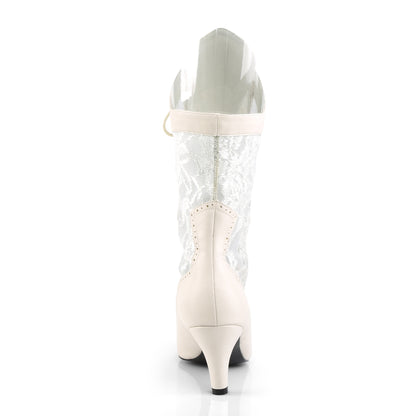 Pleaser Pink Label Womens Ankle Boots DIVINE-1050 Ivory Faux Leather-Satin Lace
