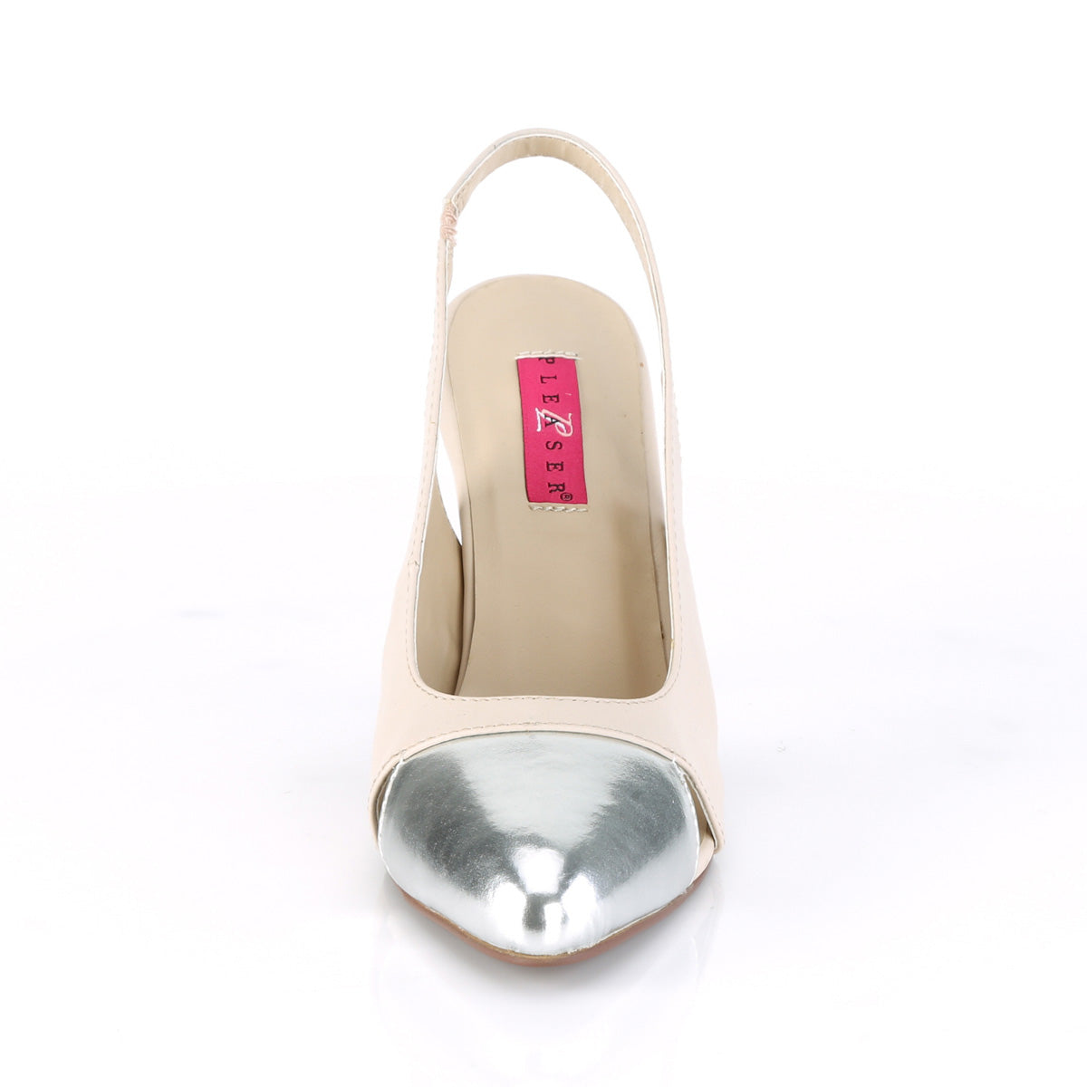 Pleaser Pink Label Womens Pumps DREAM-405 Beige Faux Leather-Slv Metallic Pu