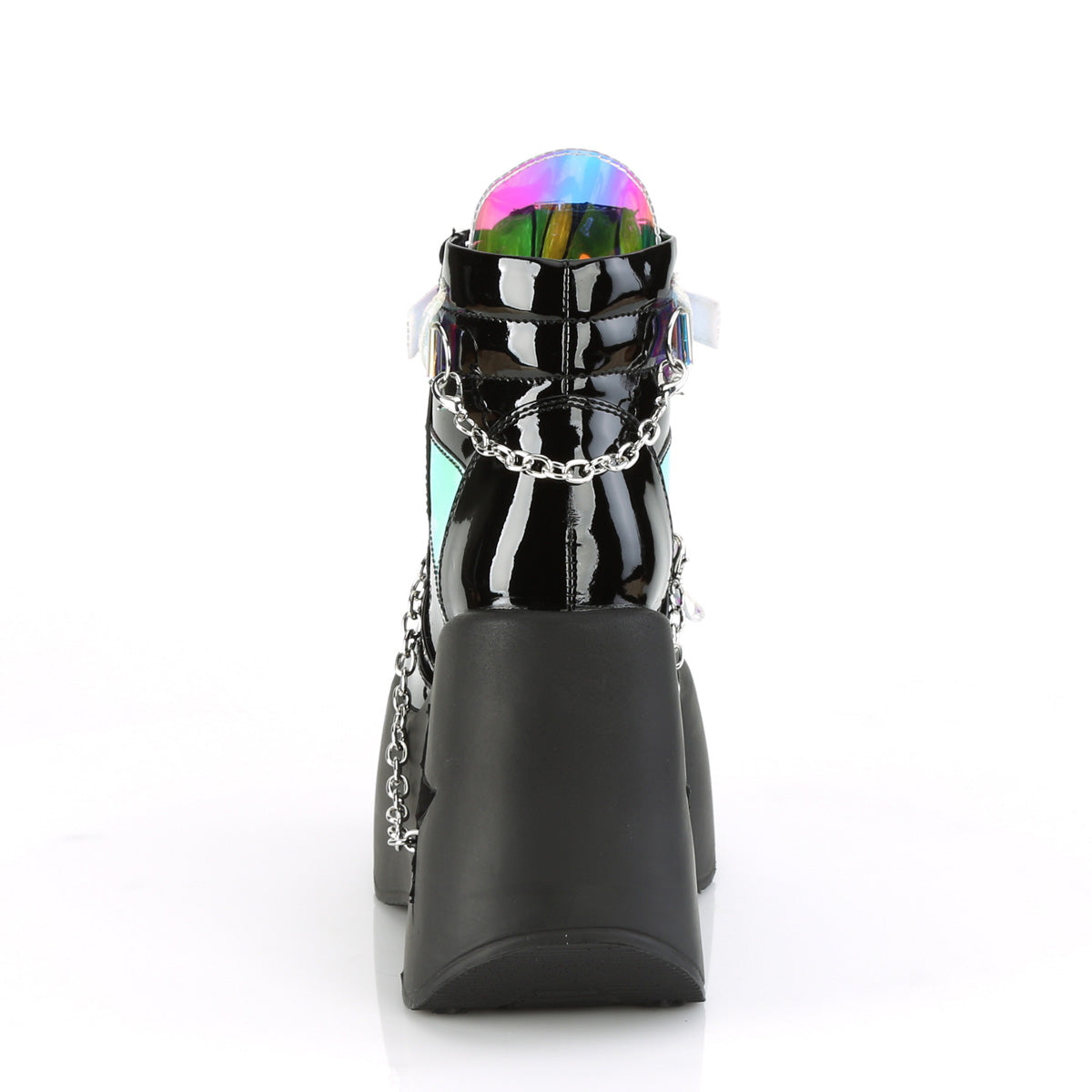 DemoniaCult Womens Ankle Boots DYNAMITE-101 Blk Pat-Magic Mirror TPU