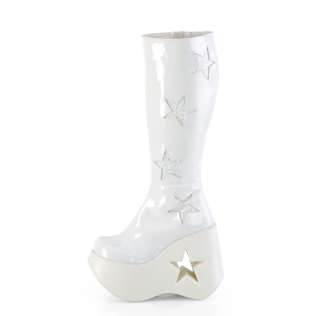 DemoniaCult  Boots DYNAMITE-218 Wht Pat-Wht Multi Glitter