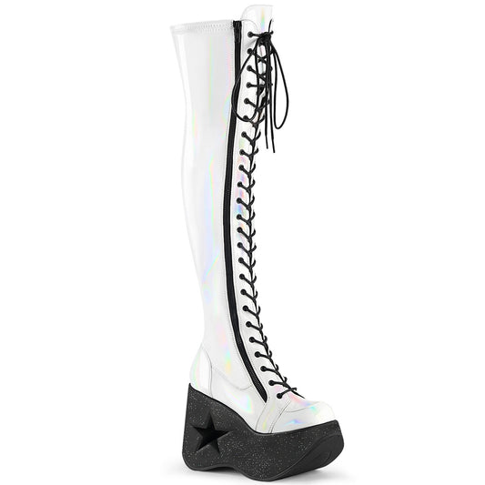 DemoniaCult  Boots DYNAMITE-300 Wht Stretch Holo