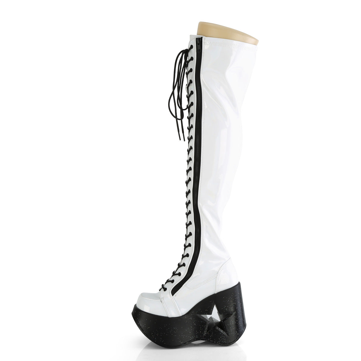 DemoniaCult  Boots DYNAMITE-300 Wht Stretch Holo