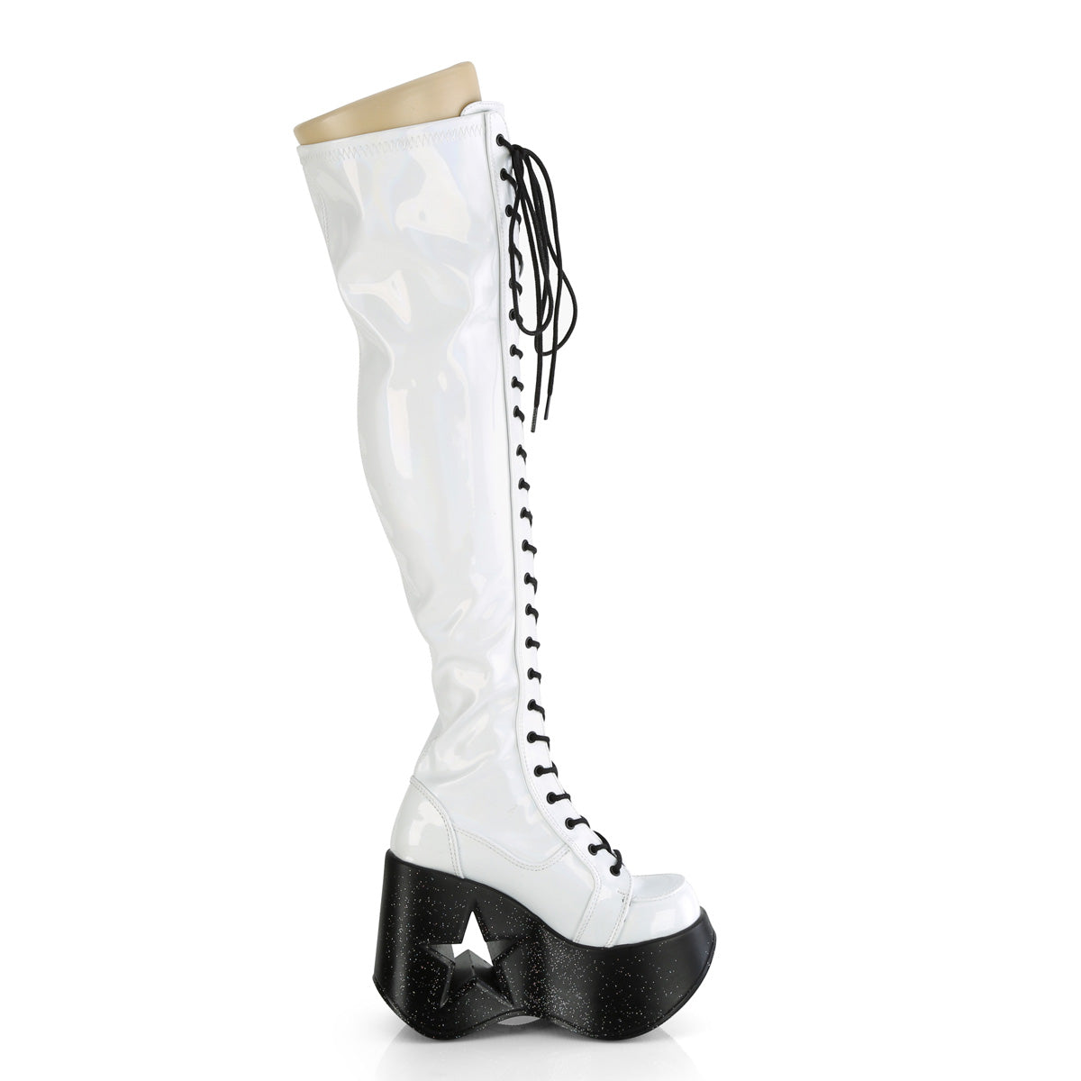 DemoniaCult  Boots DYNAMITE-300 Wht Stretch Holo