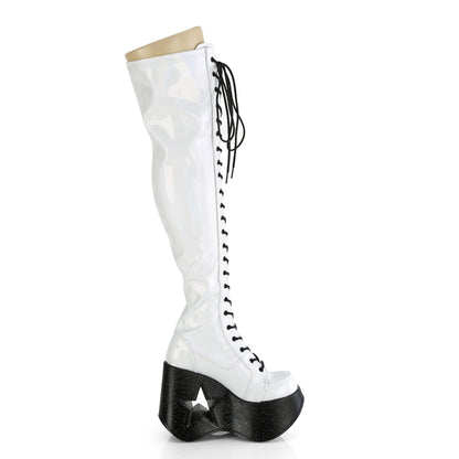 DemoniaCult  Boots DYNAMITE-300 Wht Stretch Holo