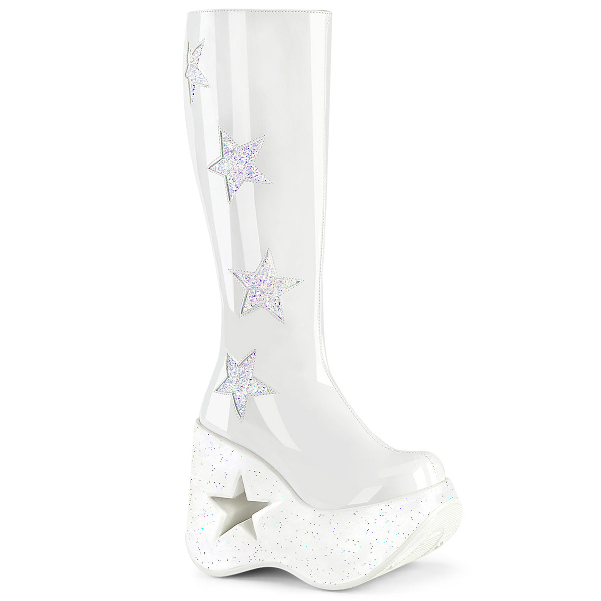 DemoniaCult  Boots DYNAMITE-218 Wht Pat-Wht Multi Glitter