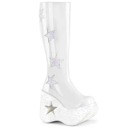 DemoniaCult  Boots DYNAMITE-218 Wht Pat-Wht Multi Glitter