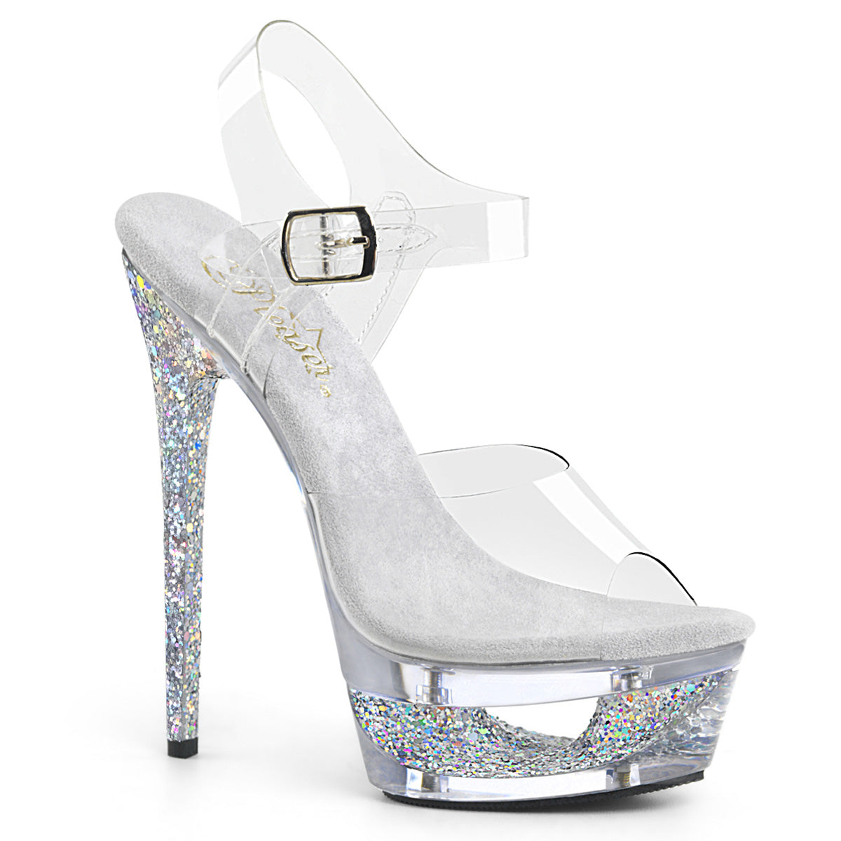 Pleaser Womens Sandals ECLIPSE-608GT Clr/Slv Multi Glitter-Clr