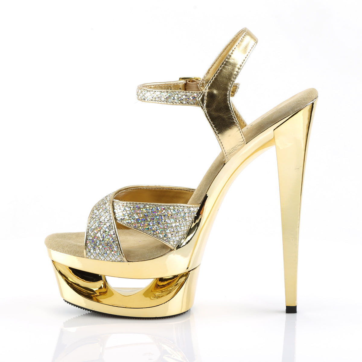 Pleaser Womens Sandals ECLIPSE-619G Gold Multi Gltr/Gold Chrome